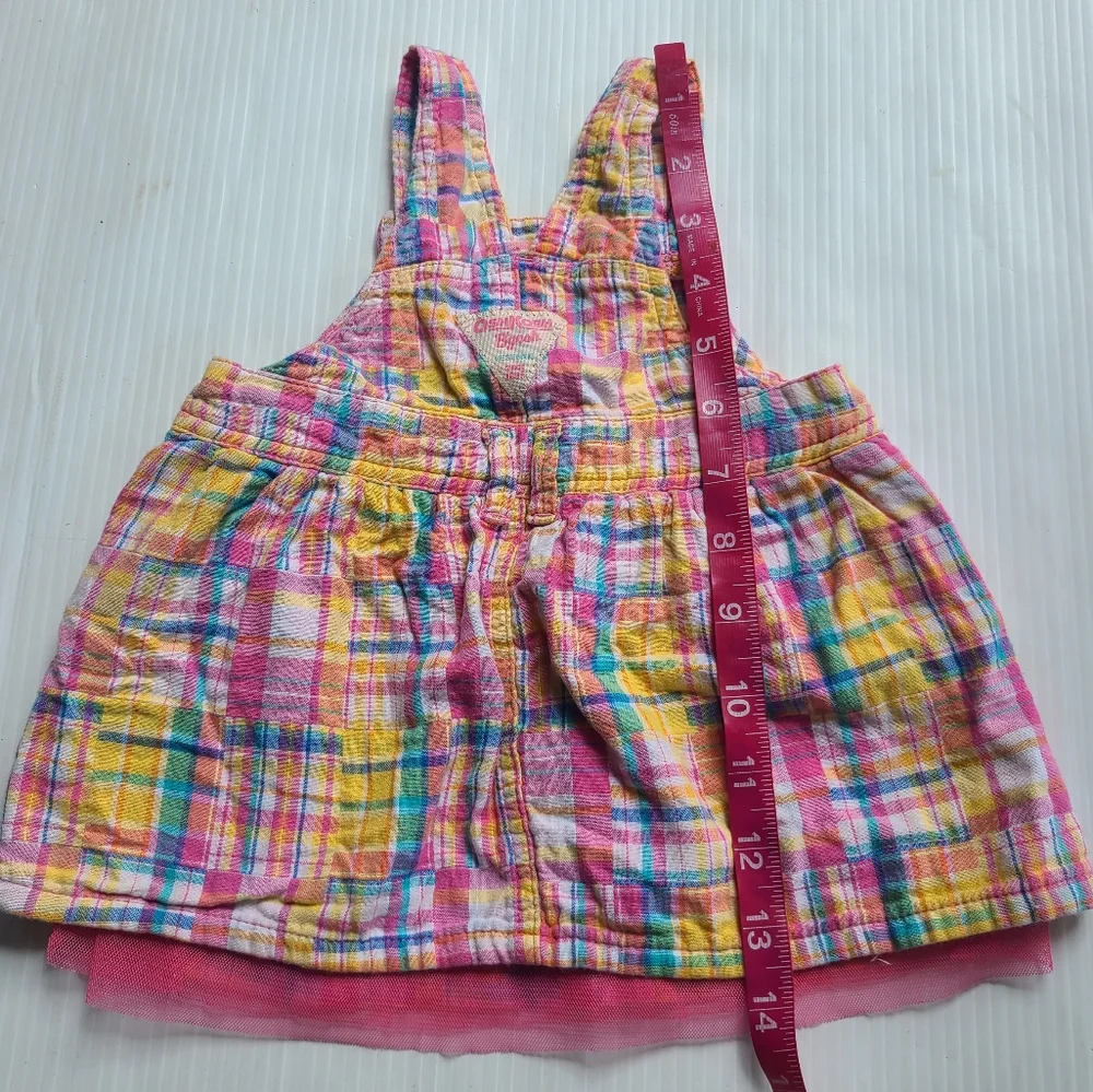 OSHKOSH B'GOSH girls pink & yellow plaid bib overall pinafore dress 9 months